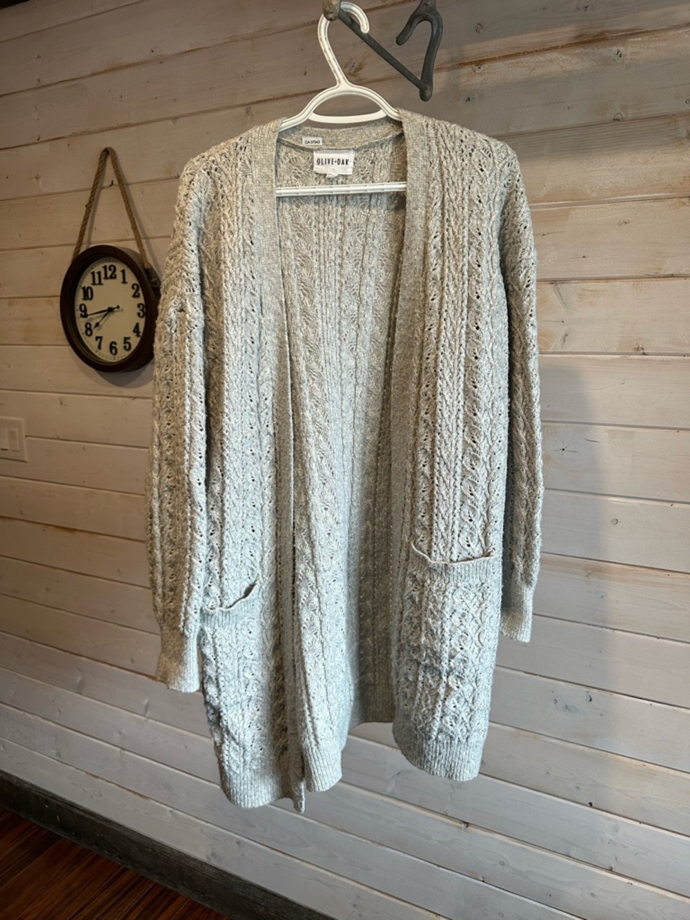 Olive + Oak | Grey Cable Knit Open Front Cardigan